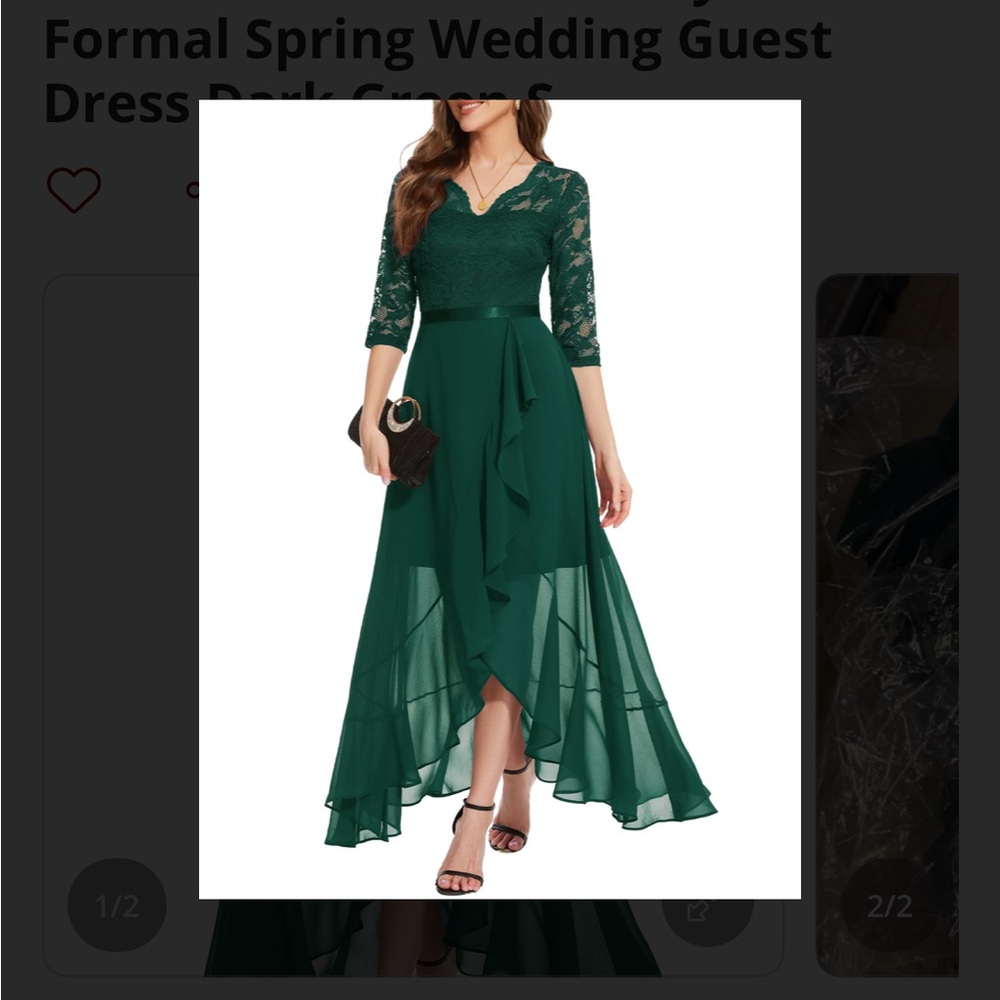 Chic Forest Green Lace High-Low Dress